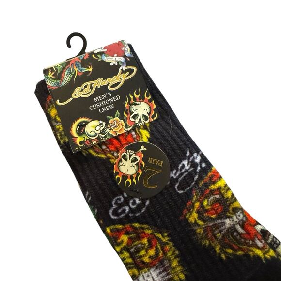 Ed Hardy Mens 2 Pair Cushioned Crew Socks Sz Shoe 6-12 Skull Dice NEW NWT - Picture 5 of 7